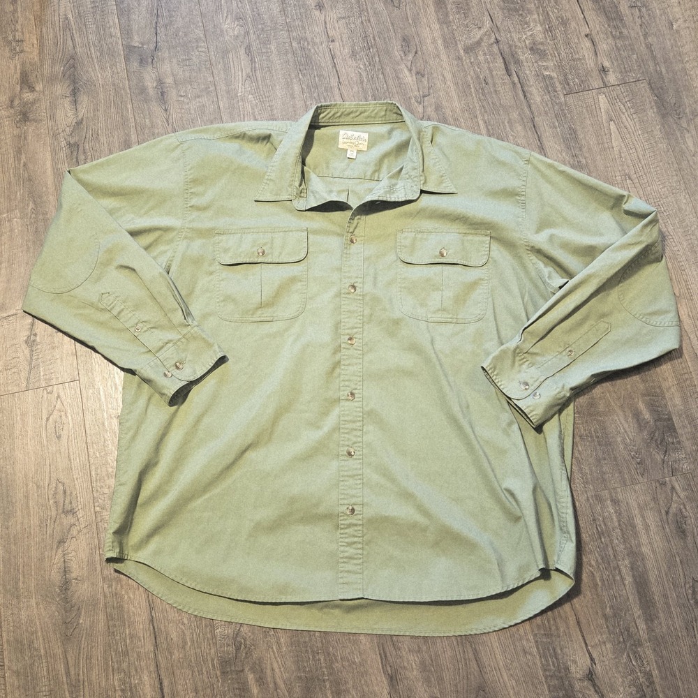 Cabelas Mens 3XL Tall Green Stonewash Canvas Long Sleeve Button Up Utility Shirt